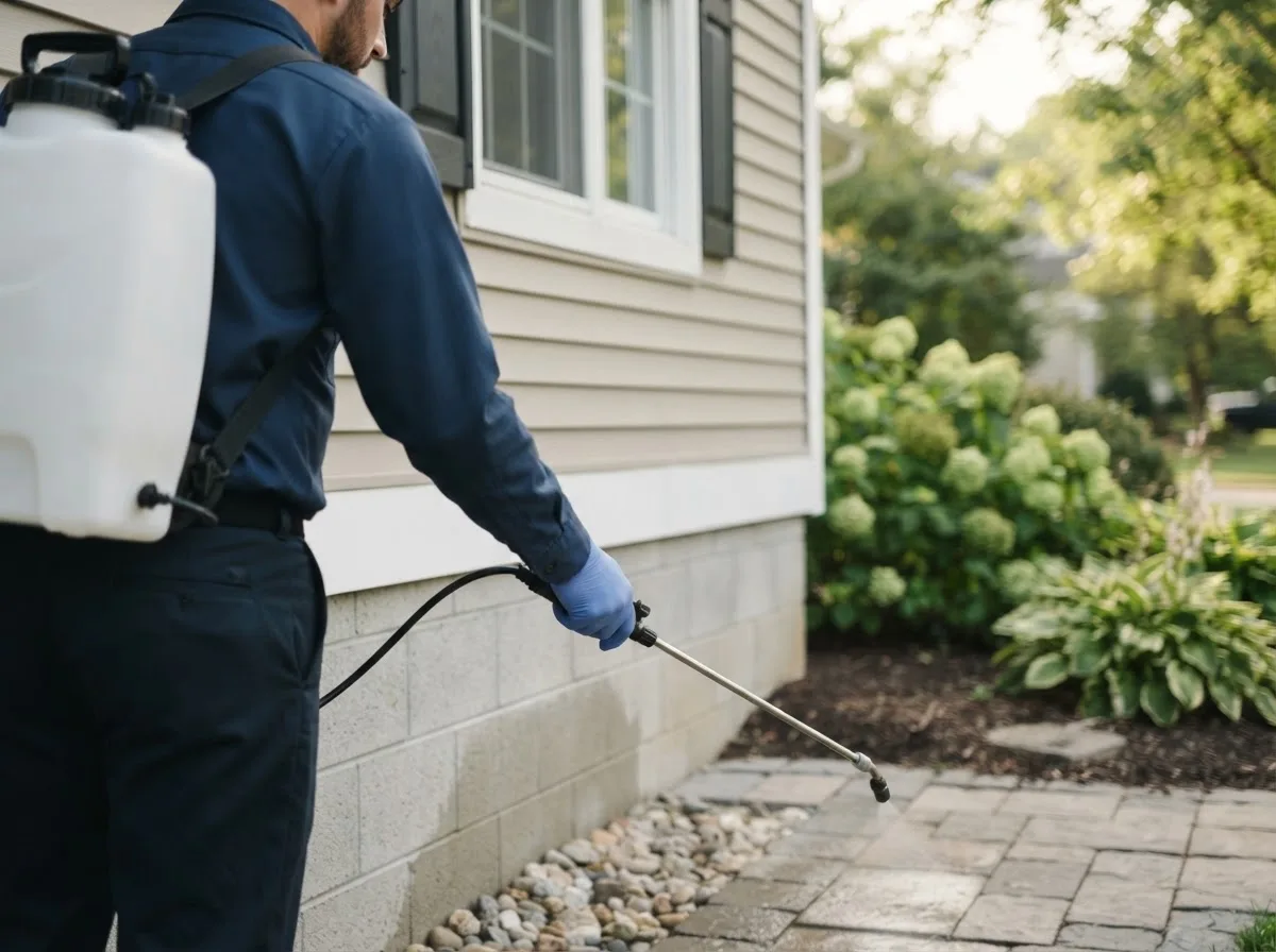 Pest control technician inspecting a home in Hebron, IN